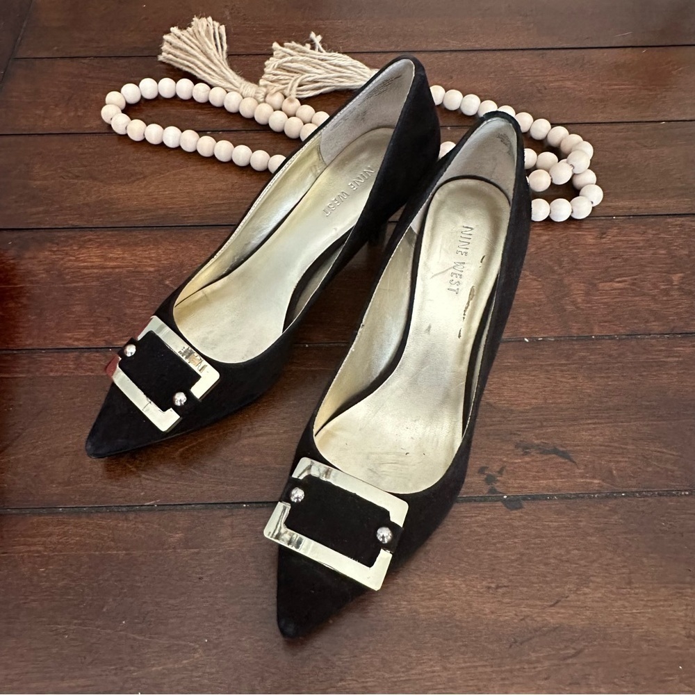 NINE WEST Kitten Heel Black Suede Pumps - Size 8M